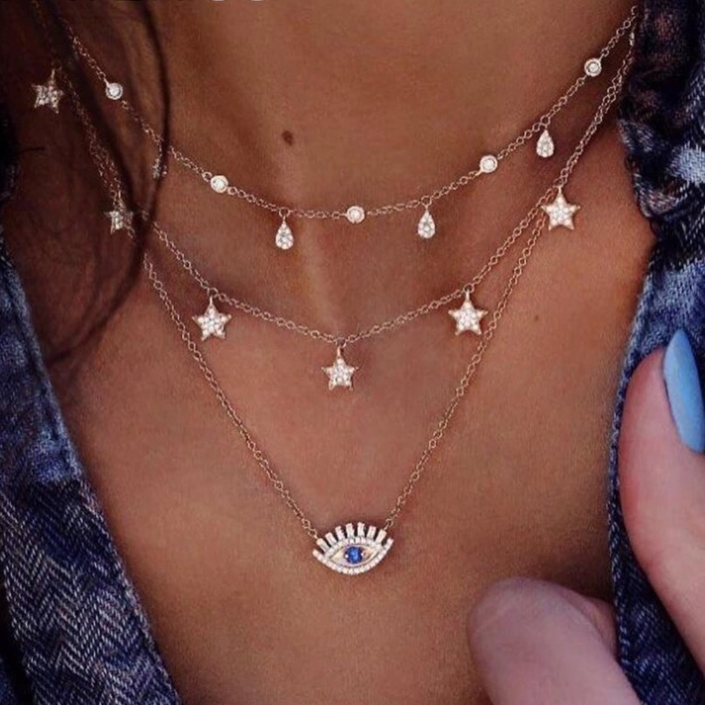 Gold Plated Multi Layer Eye Necklace